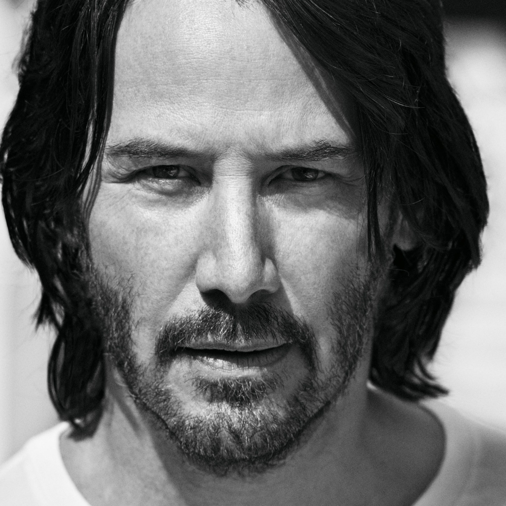 Popular actor Keanu Reeves black and white photo