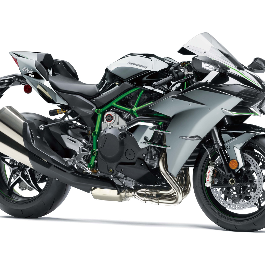 Мотоцикл Kawasaki Ninja H2,  2019 на сером фоне