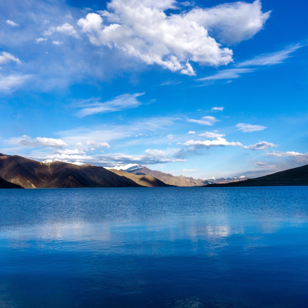 Beautiful panorama of a mountain lake under a blue sky