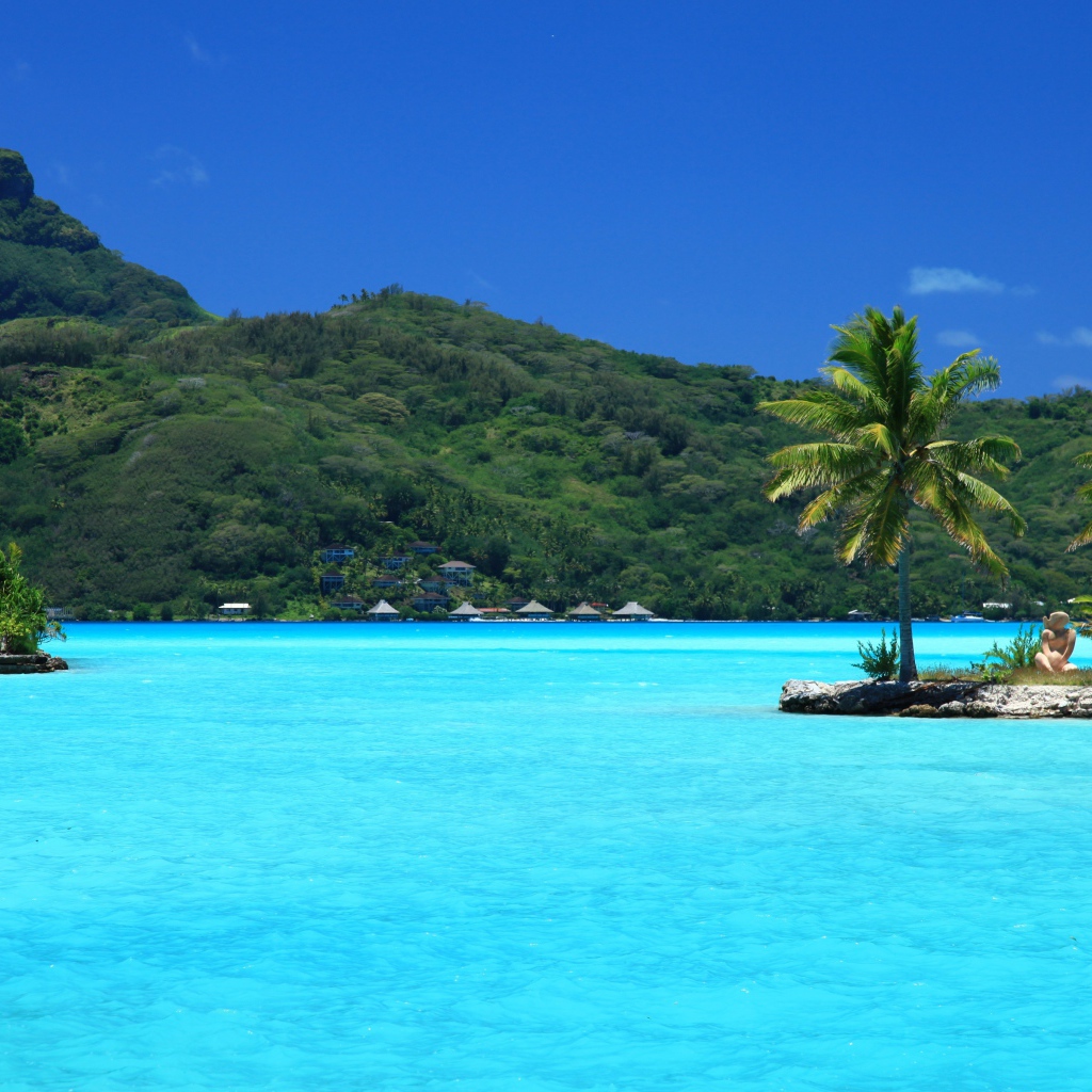 Маленькие островки с пальмами в голубом океане 