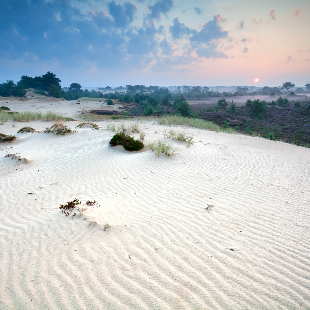 Белый песок под красивым небом 