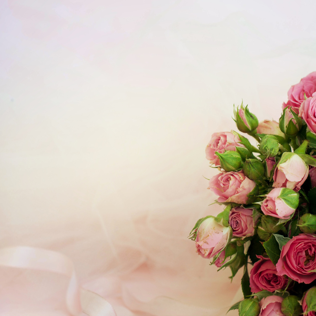 Букет розовых роз, шаблон для открытки 