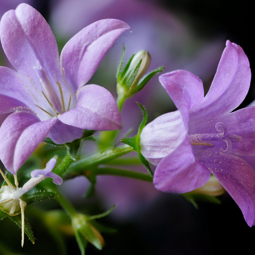 Два сиреневых колокольчика крупным планом