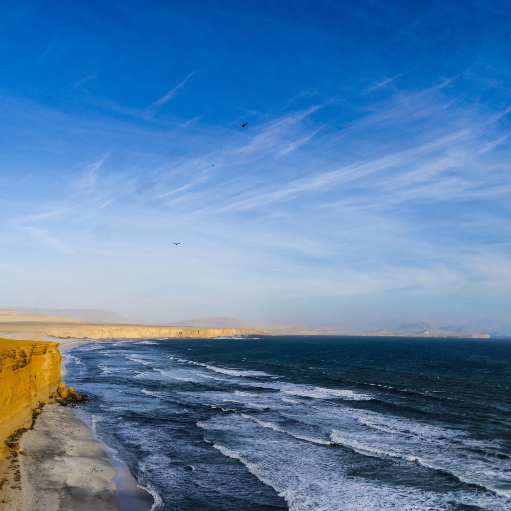 Морские волны на берегу под красивым голубым небом