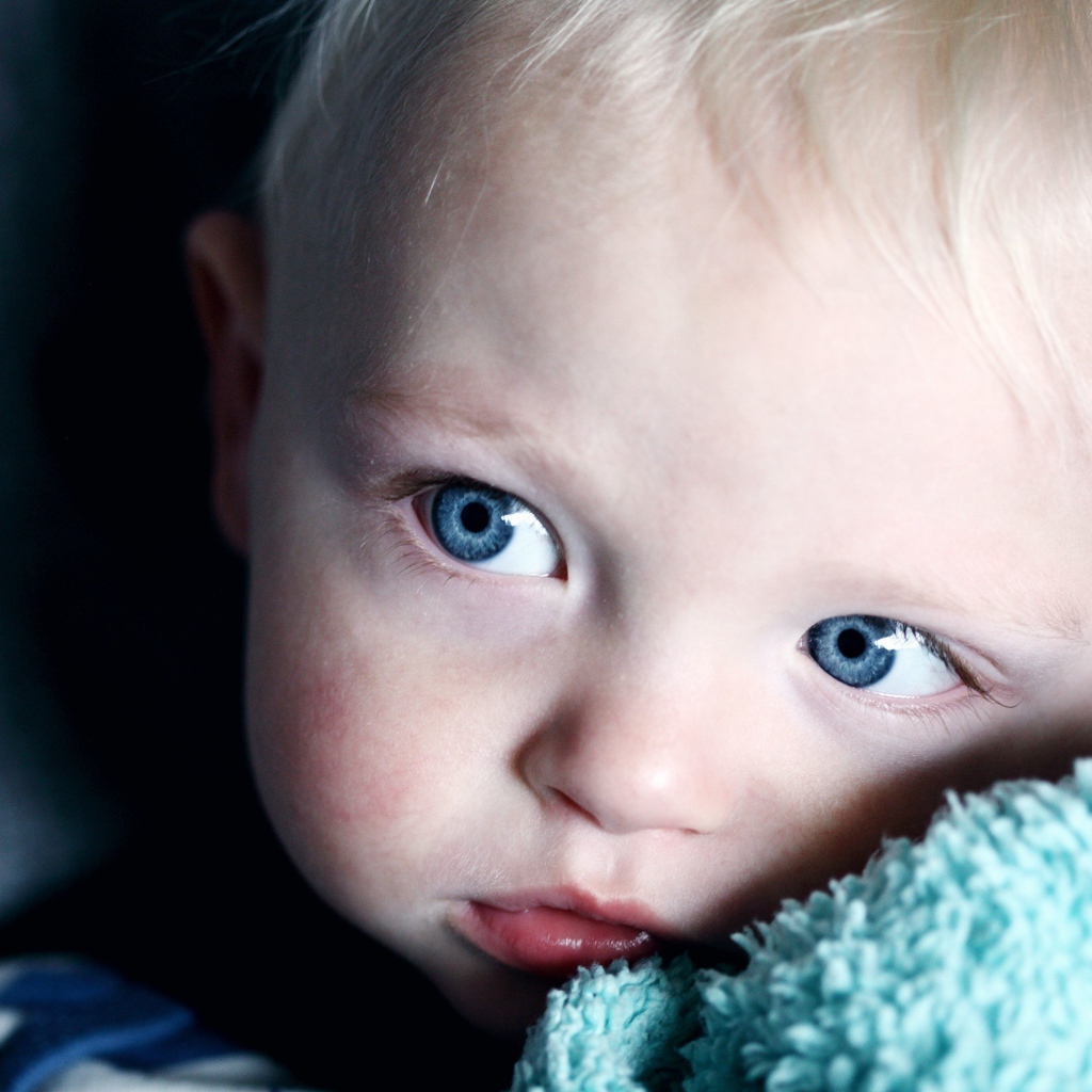 Маленький светловолосый мальчик с голубыми глазами