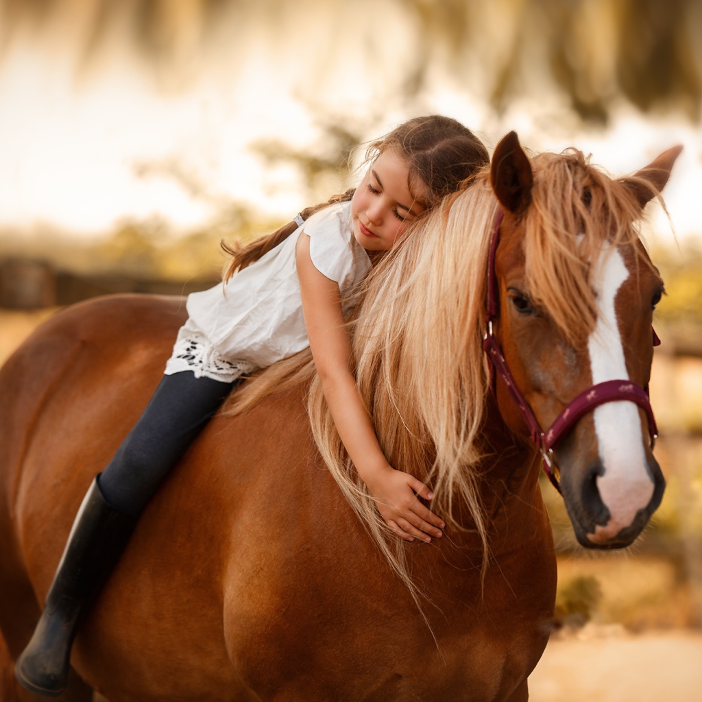 Маленькая девочка сидит на коне