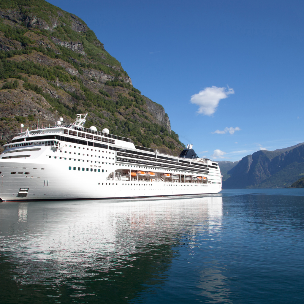 Большой круизный лайнер в заливе