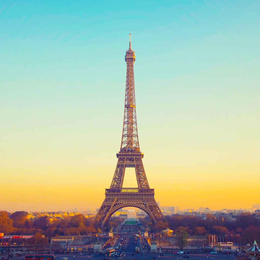 Eiffel tower on the background of a beautiful blue sky, Paris. France