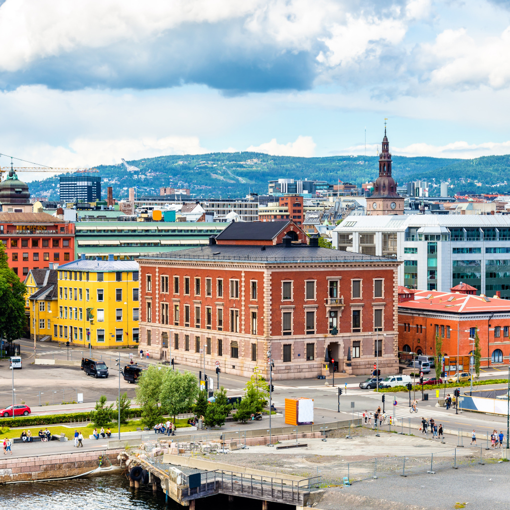 Панорама красивых домов в городе Осло, Норвегия