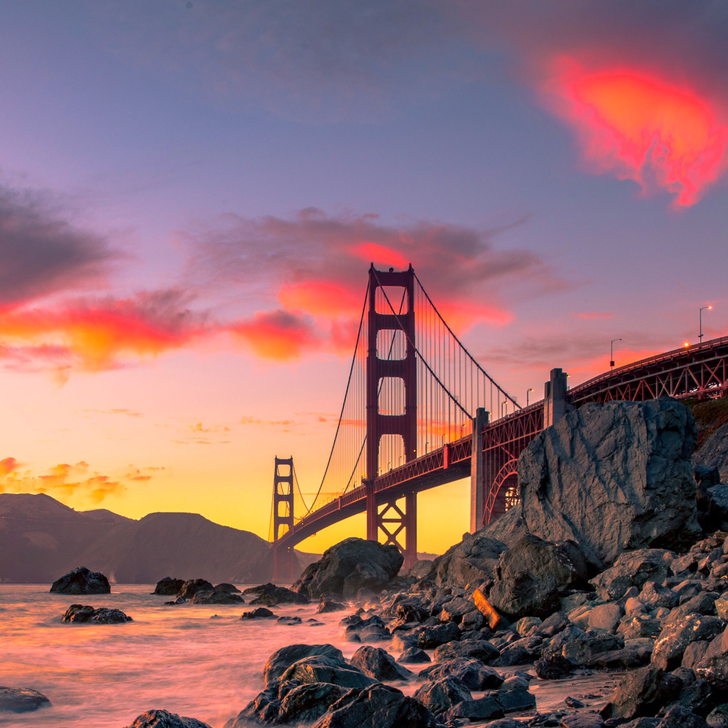 The Golden Gate Bridge against the background of a beautiful sky in San Francisco, California. USA