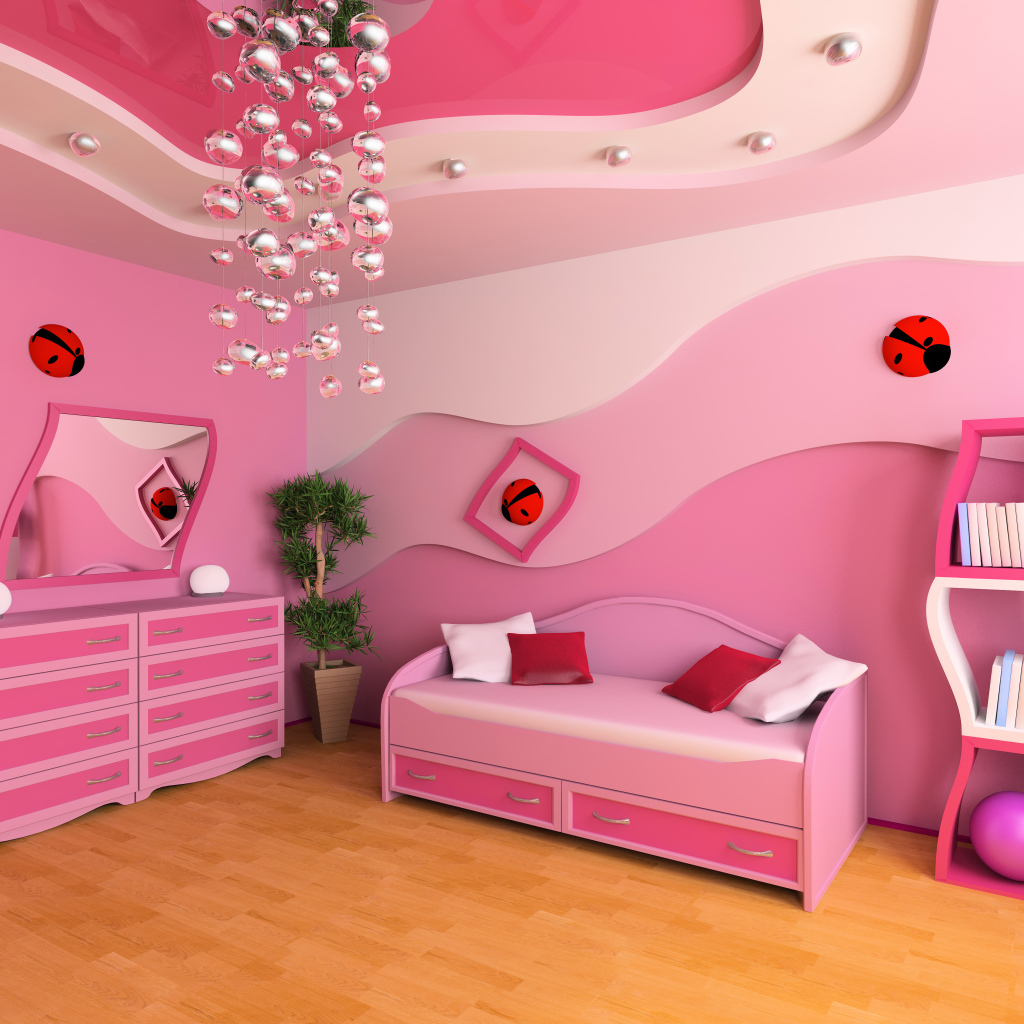 Детская спальная комната в розовом цвете 