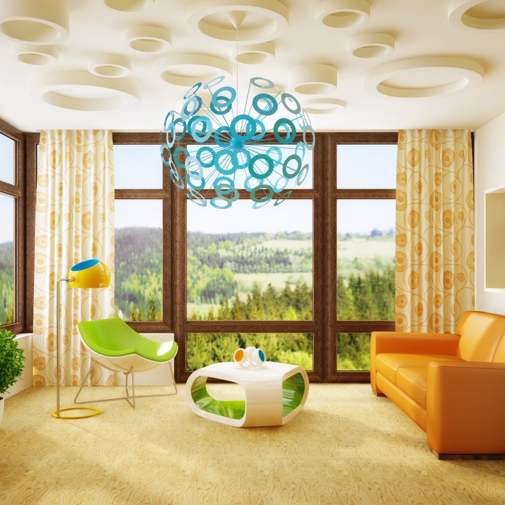 Уютная детская комната с большими окнами 