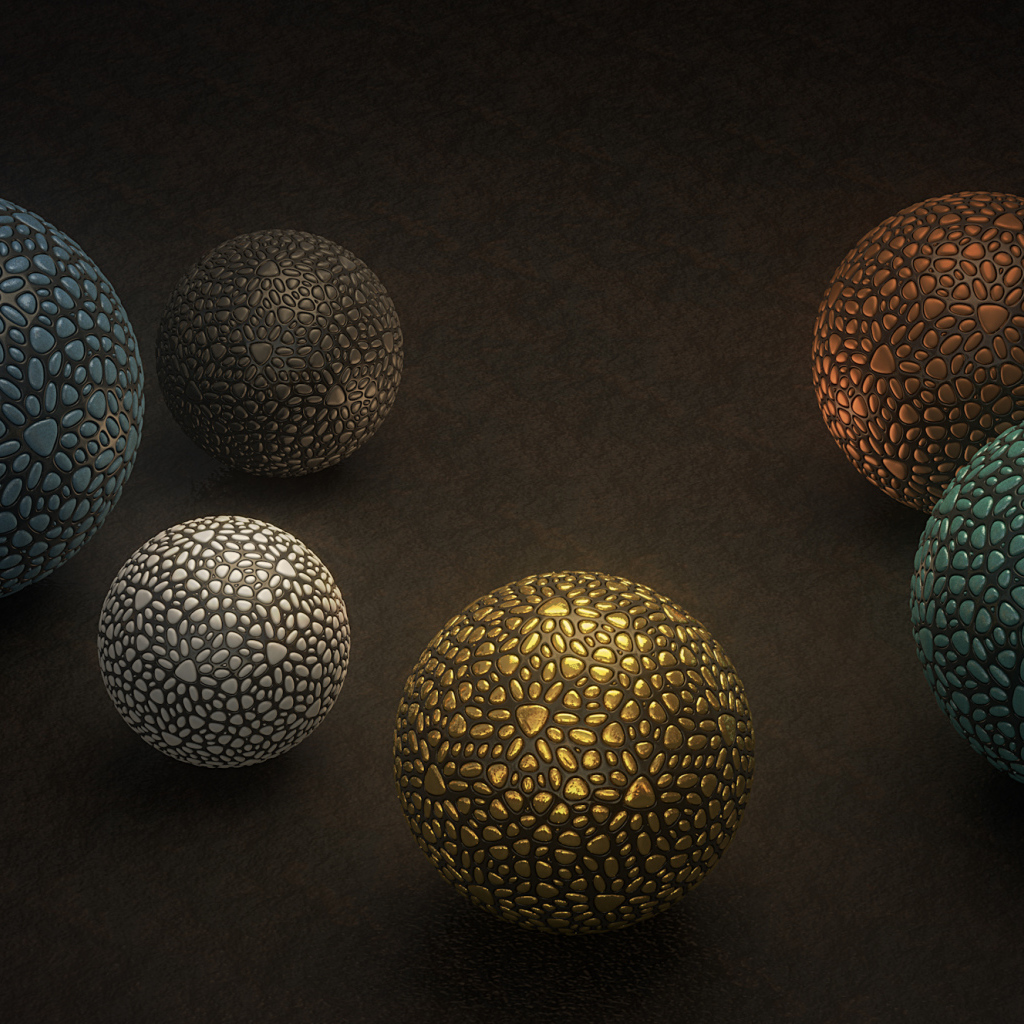 Разноцветные шары 3д графика на сером фоне