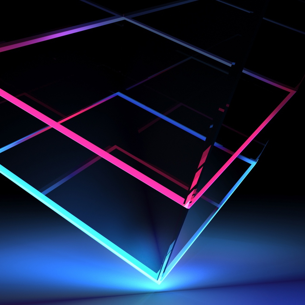 Неоновые 3д кубы на синем фоне