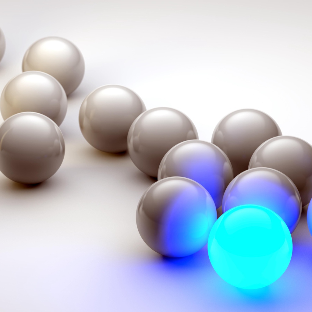 Много серых шаров с неоновым на сером фоне