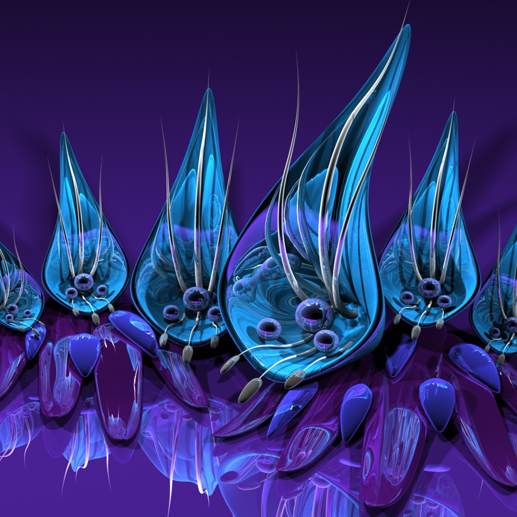 Абстрактные цветы на фиолетовом фоне 3д графика