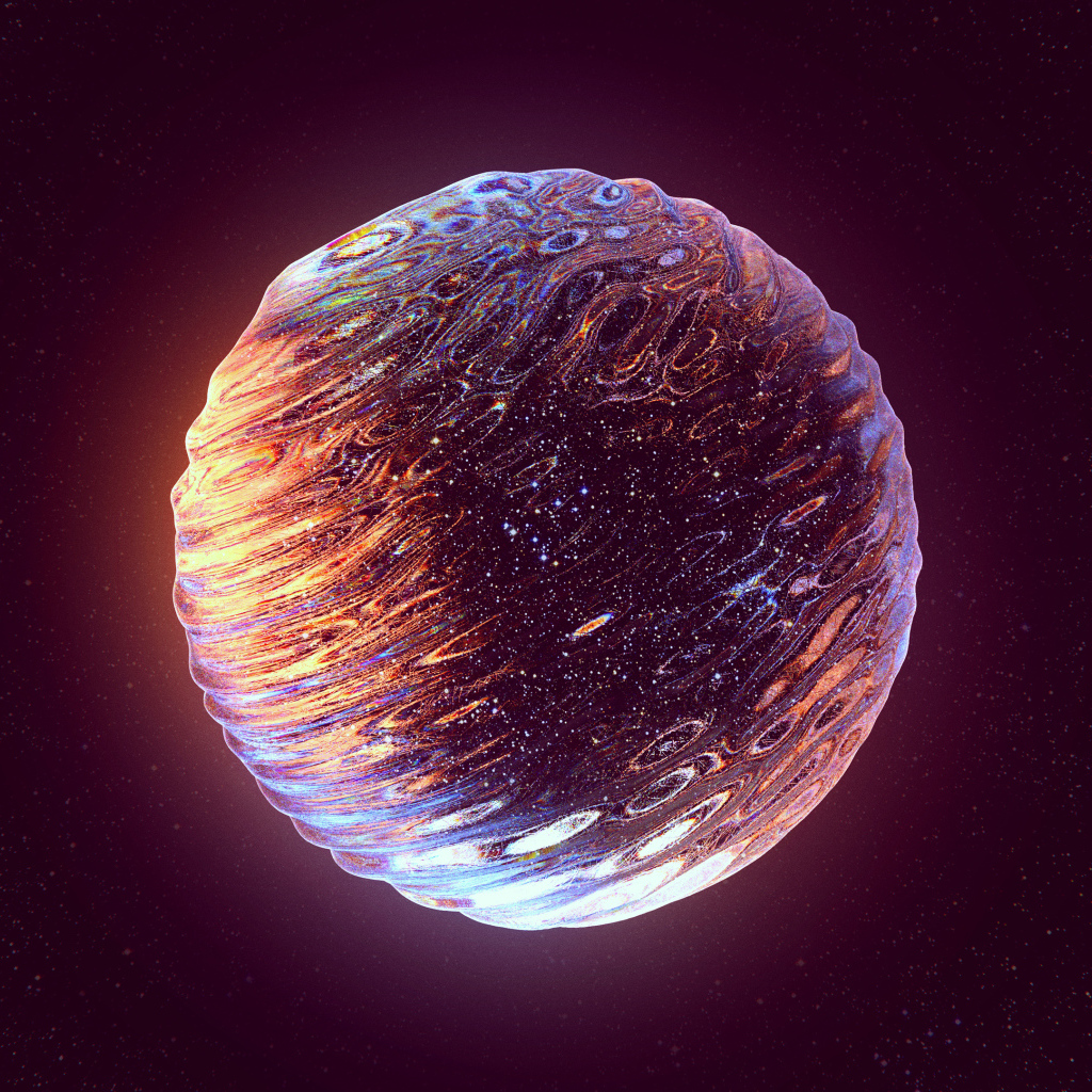 Абстрактная блестящая планета на фоне неба