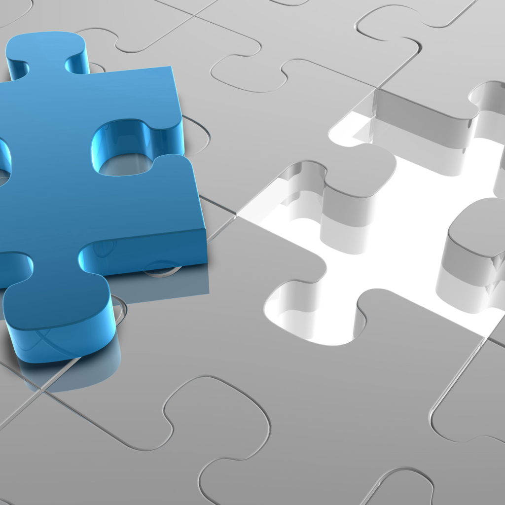 Голубой пазл на сером рисунке 