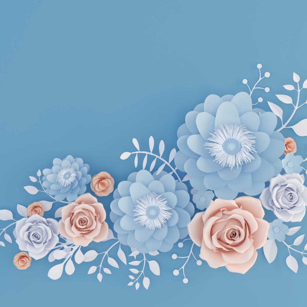 Декоративные цветы на голубом фоне