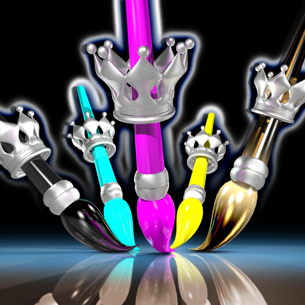 Разноцветные кисточки с коронами 3д графика