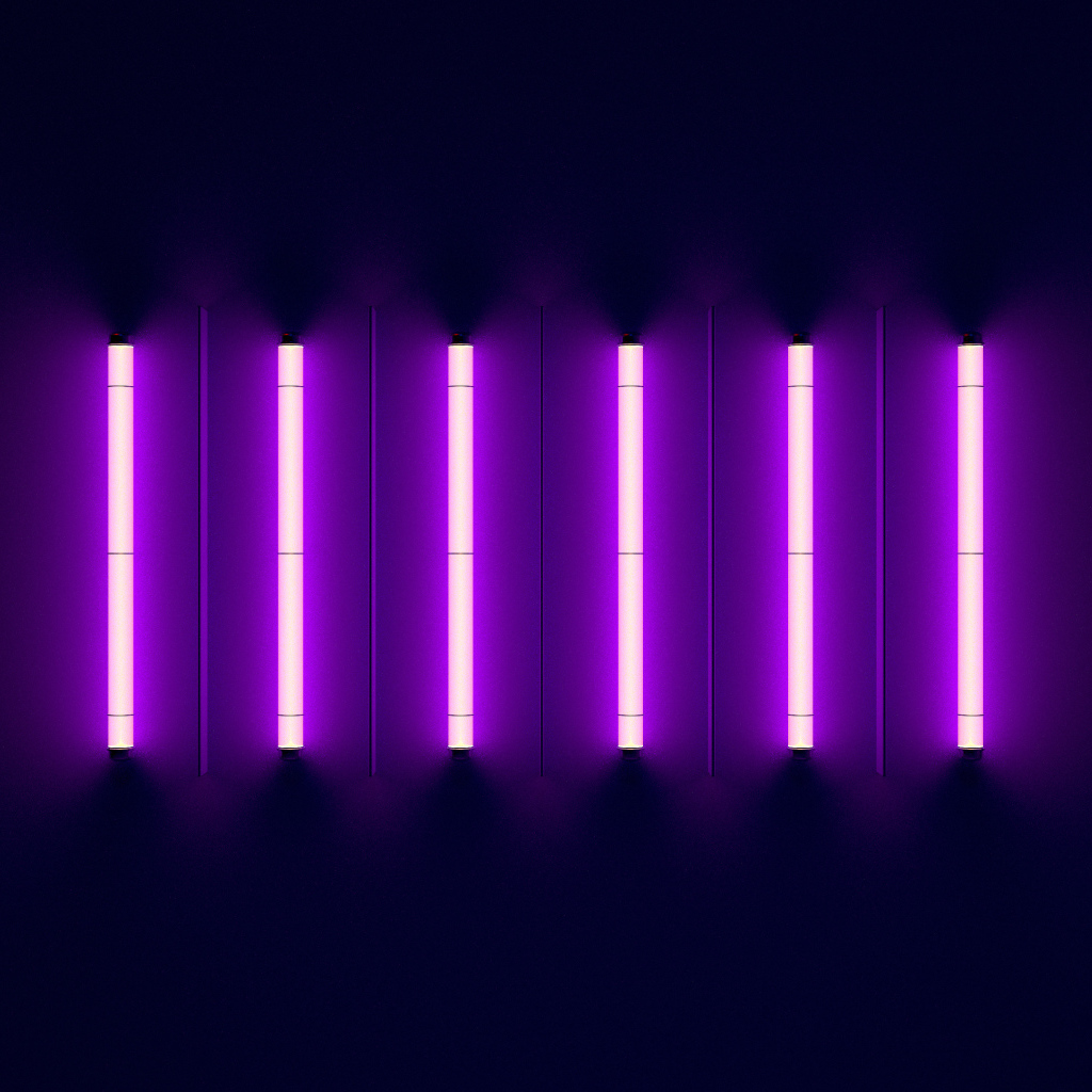 Неоновые светящиеся лампы на синем фоне