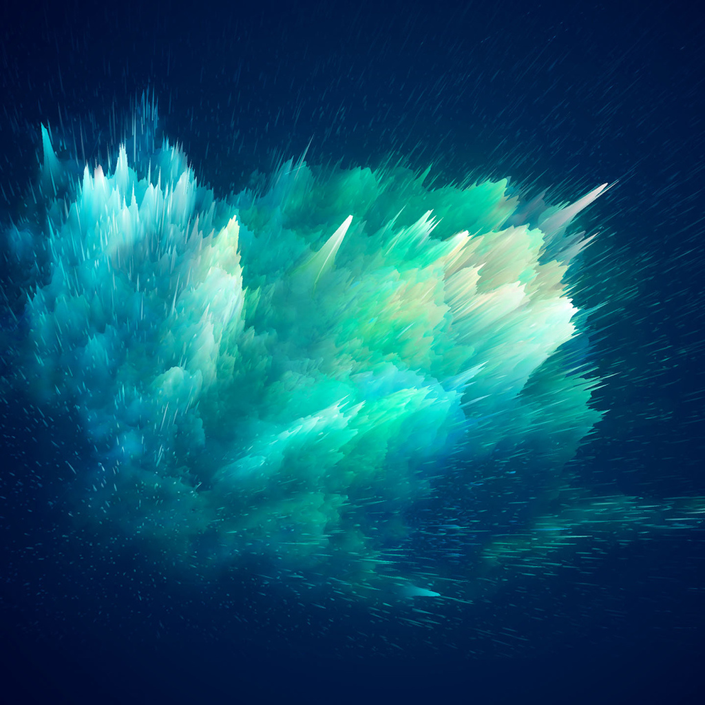 Взрыв разноцветного дыма на синем фоне, 3д графика