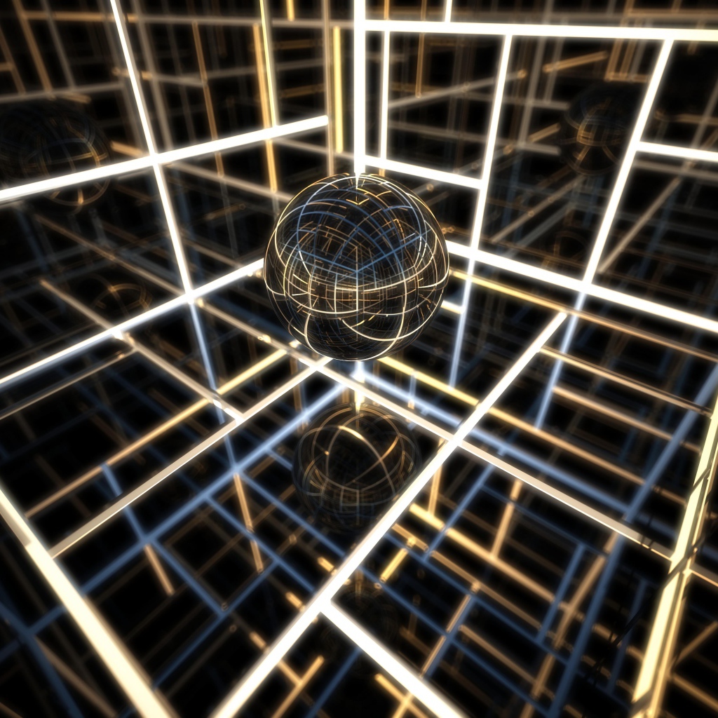 Прозрачный шар с комнате с неоновыми линиями