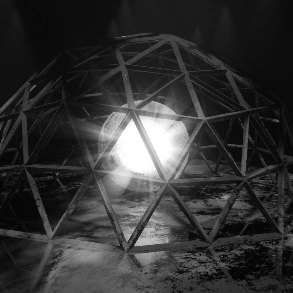 Белый яркий шар под железной клеткой 