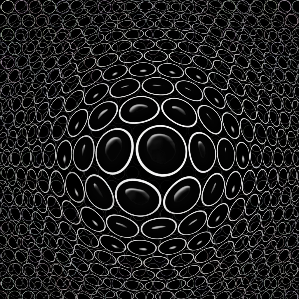 Белые круги на черном фоне 3д графика