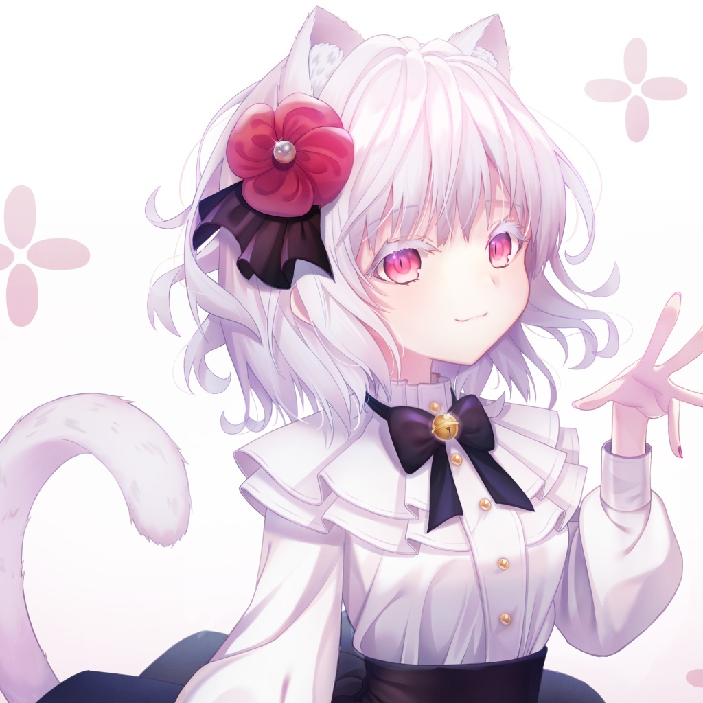 Девушка кошка аниме с цветком в волосах 