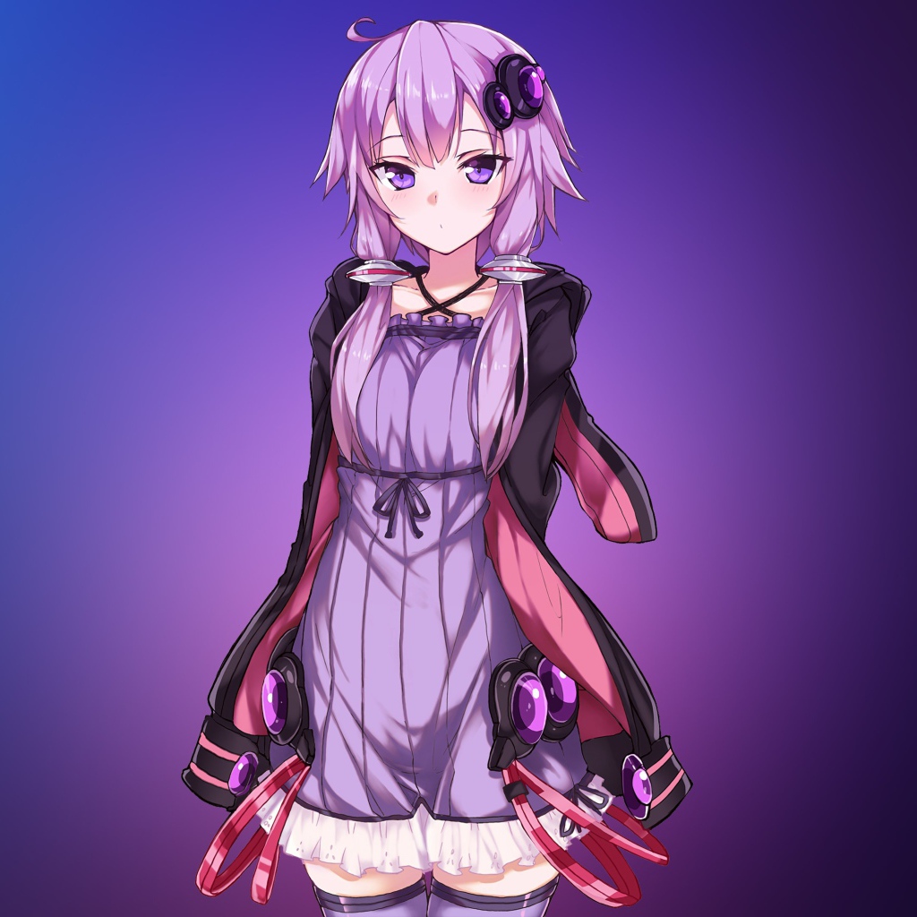 Девушка аниме Юзуки Юкари на фиолетовом фоне