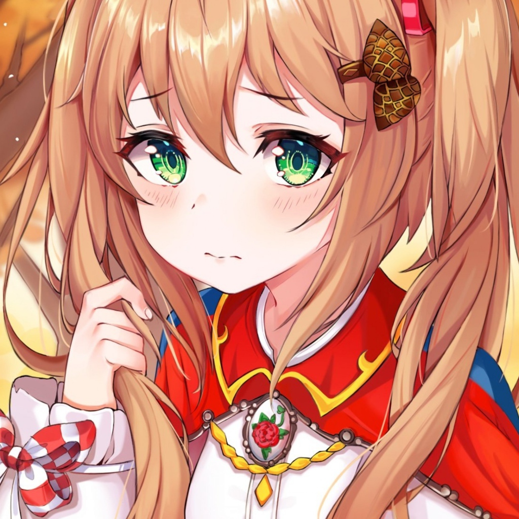 Девушка аниме с большими зелеными глазами