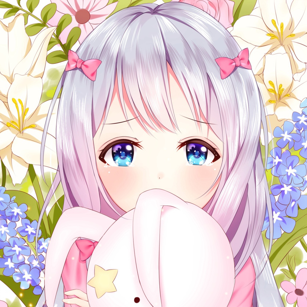 Красивая девушка аниме Эроманга-Сэнсэй с голубыми глазами