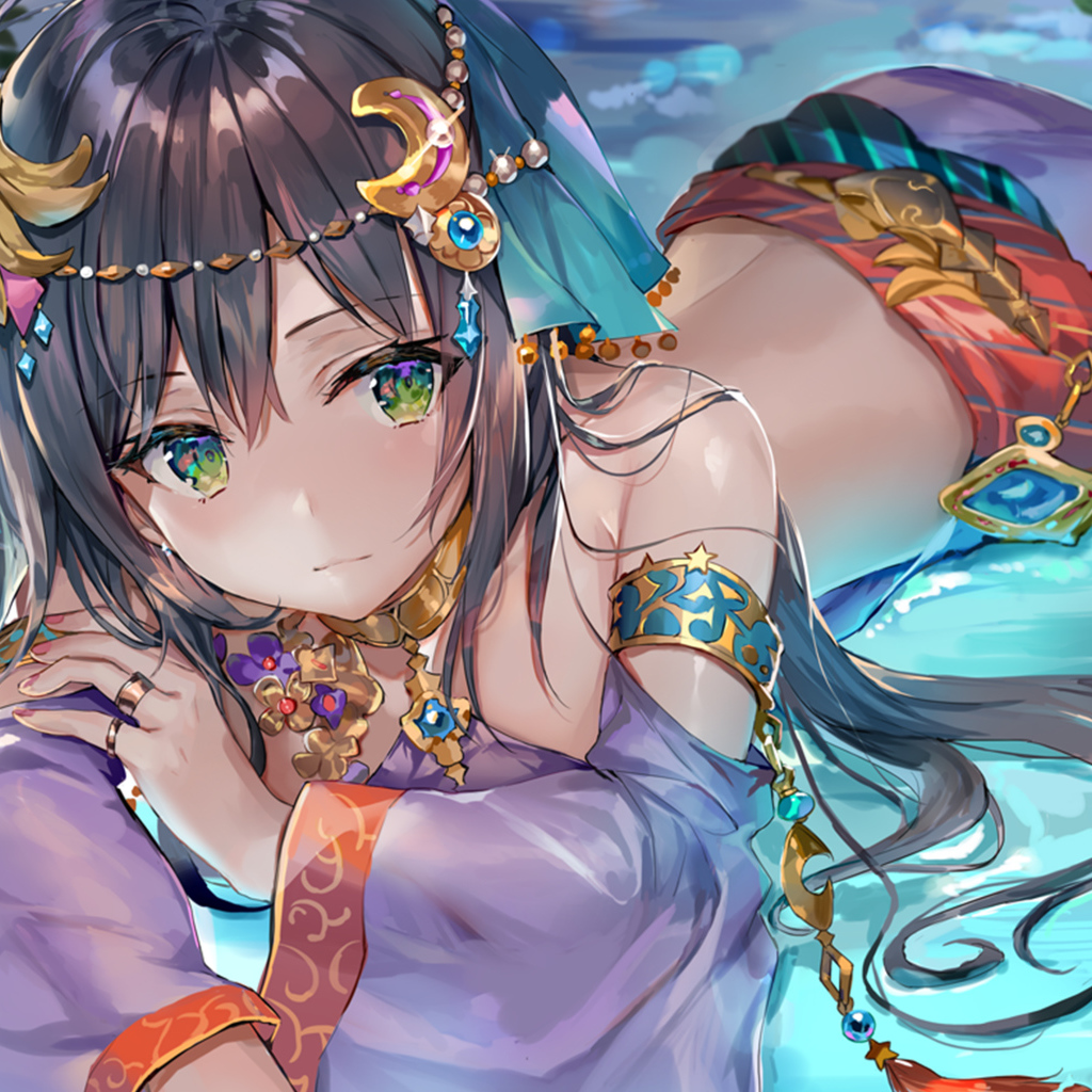 Beautiful anime girl with decorations on the body