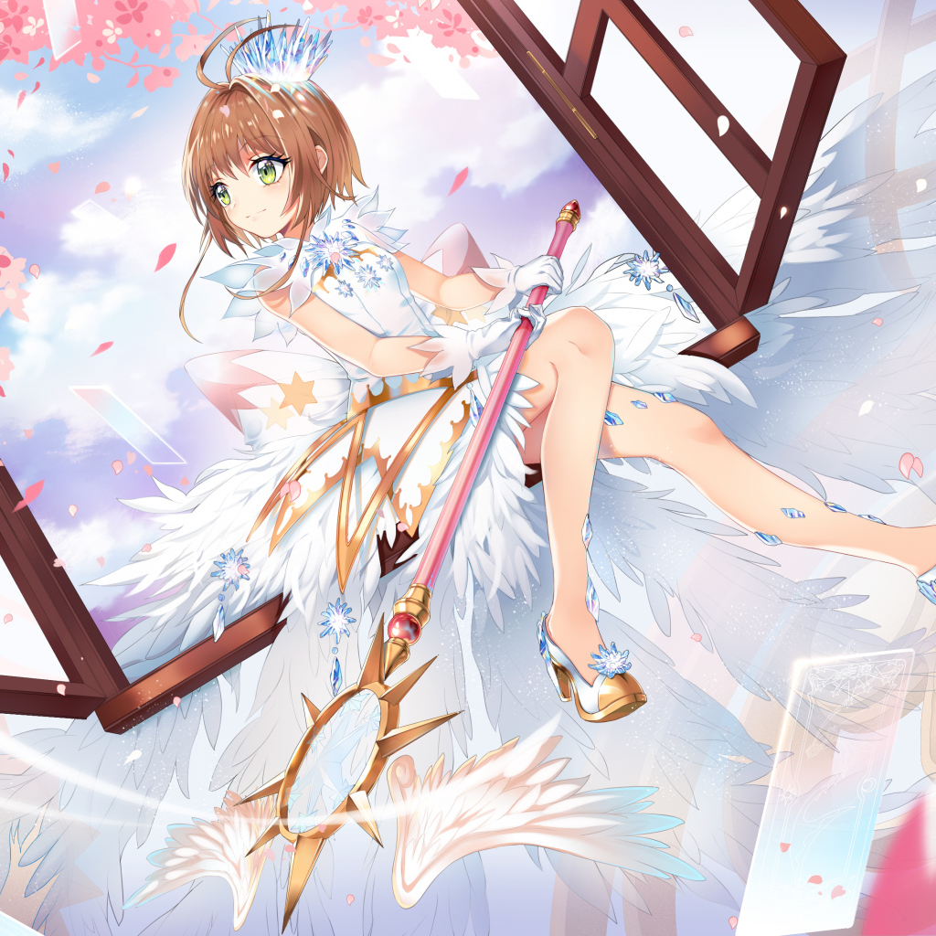 Персонаж Сакура Киномото на окне аниме Сакура Собирательница карт