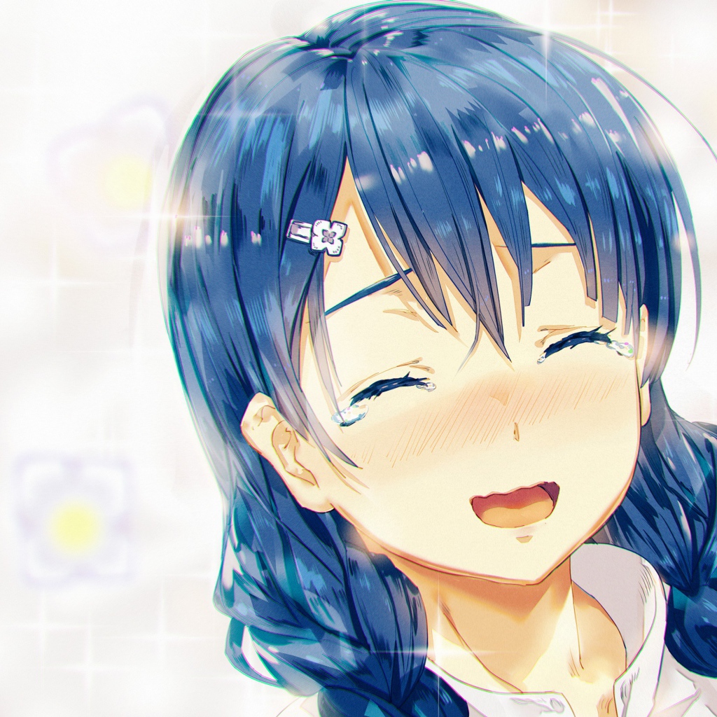 Девушка аниме Megumi Tadokoro с синими волосами