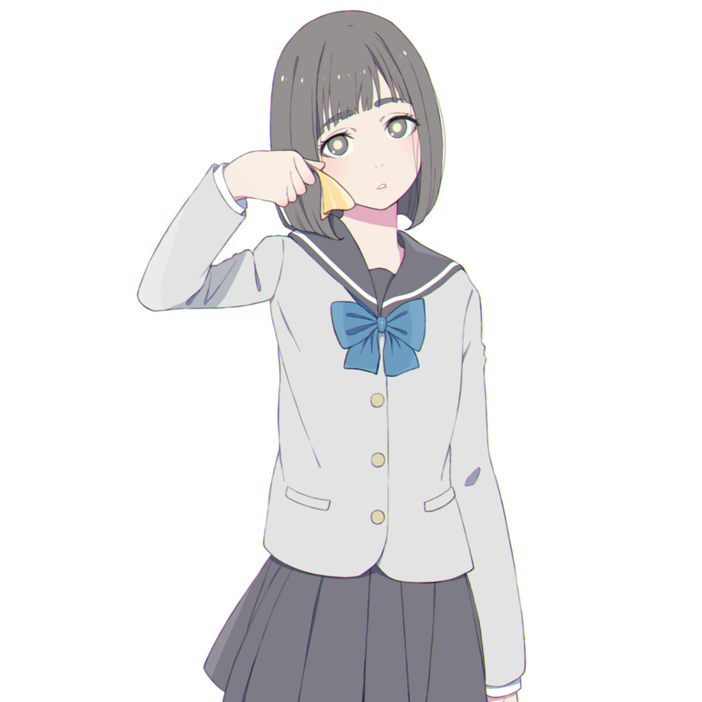 Грустная девушка аниме с форме на белом фоне