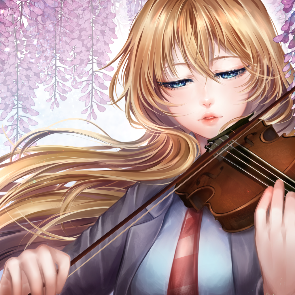 Персонаж Каори Миязоно со скрипкой аниме Твоя апрельская ложь