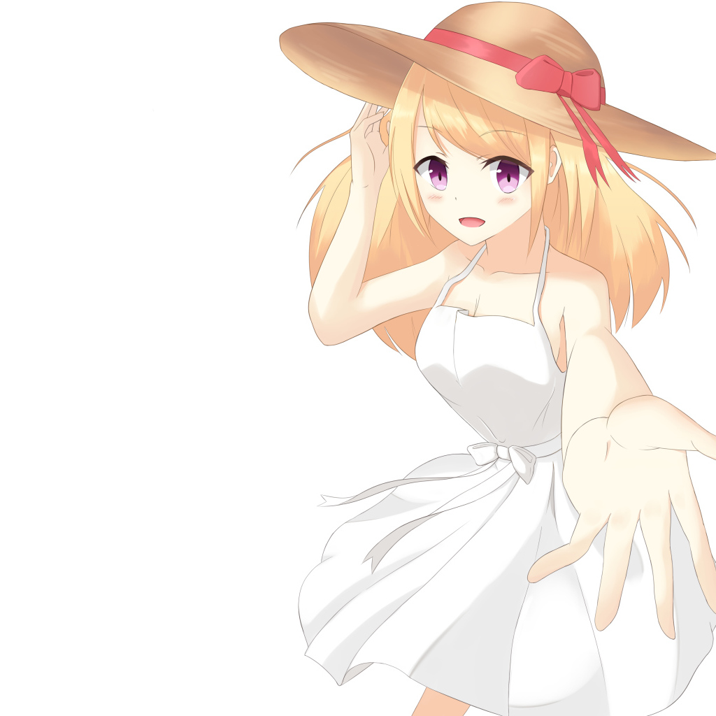 The girl in a white dress with a hat on her head anime Original