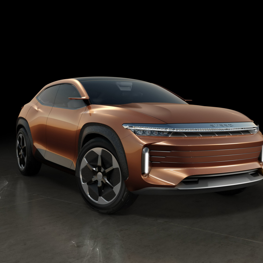 Коричневый внедорожник Exeed LX, 2019 года на черном фоне