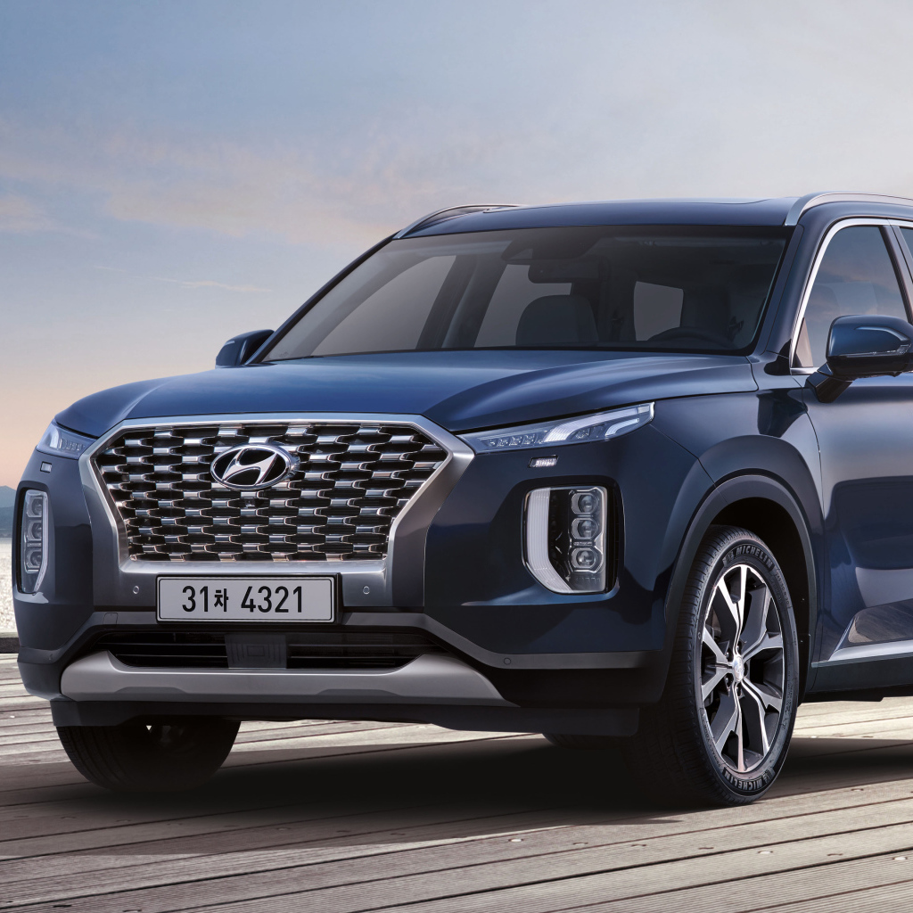 Синий автомобиль Hyundai Palisade 2020 года на мосту