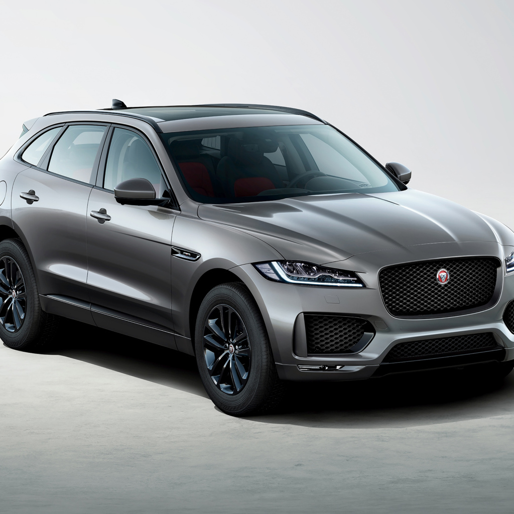 Серебристый автомобиль Jaguar F-Pace Chequered Flag 2019 года