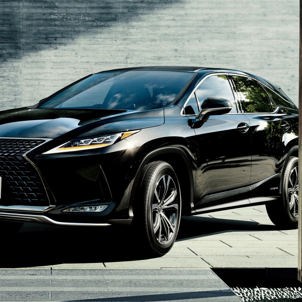Черный автомобиль Lexus RX 450h 2019 года в гараже