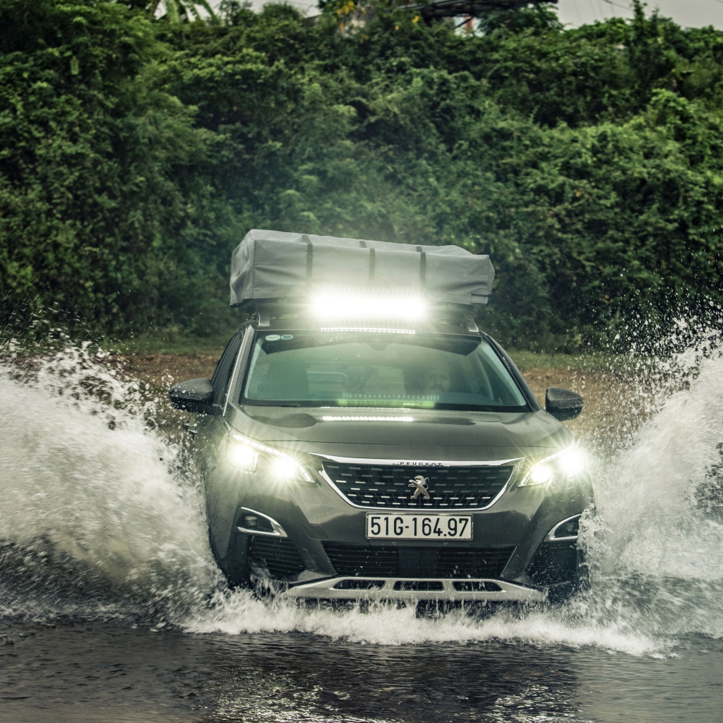 Автомобиль Peugeot Concept 3008 2019 года едет по воде