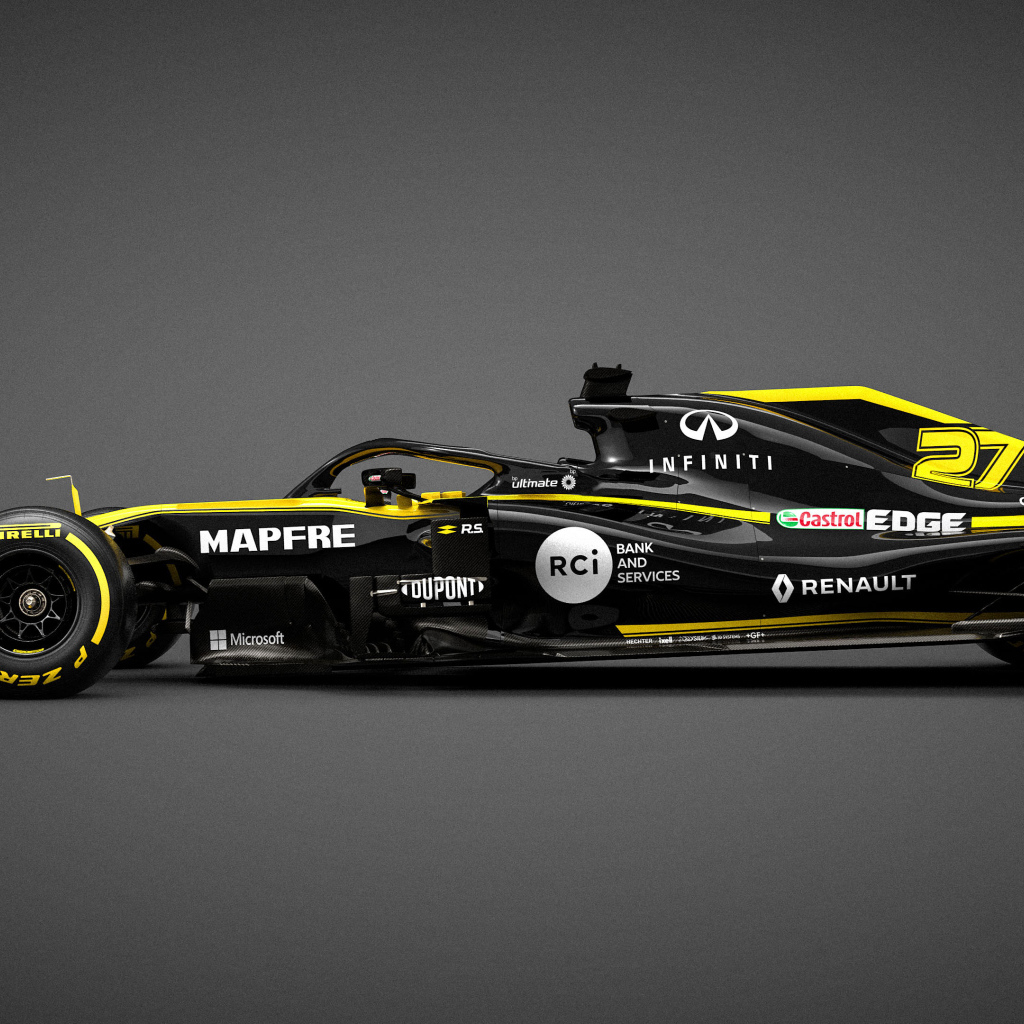 Гоночный автомобиль Renault R.S.19 2019 года на сером фоне