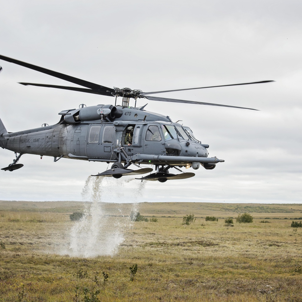 Sikorsky HH-60 Pave Hawk military helicopter with water