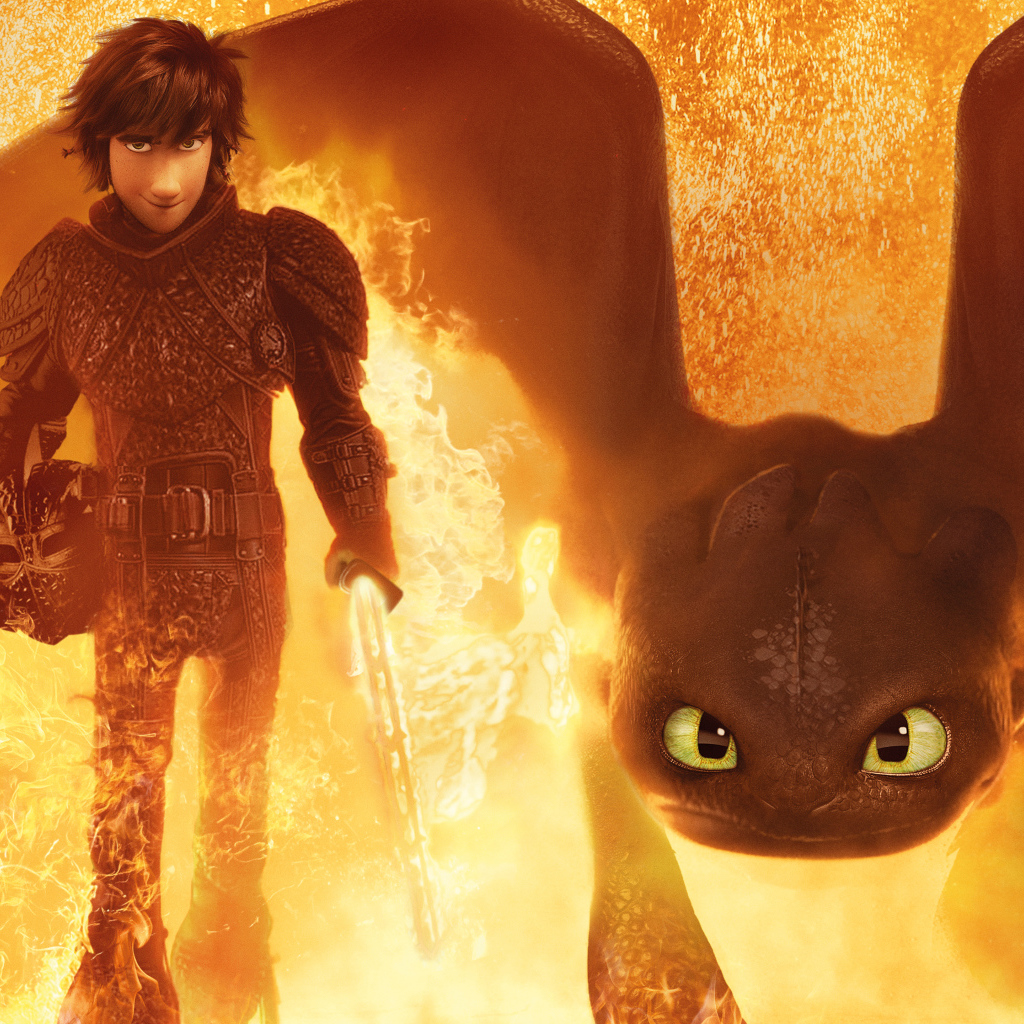 Персонажи мультфильма Как приручить дракона 3. Скрытый мир, выходят из огня