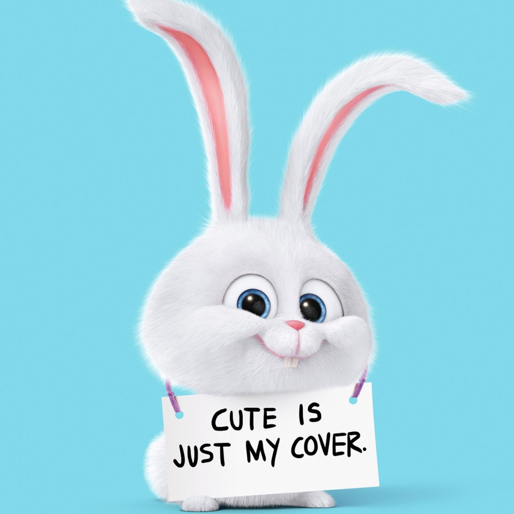 Кролик из мультфильма Тайная жизнь домашних животных 2 на голубом фоне