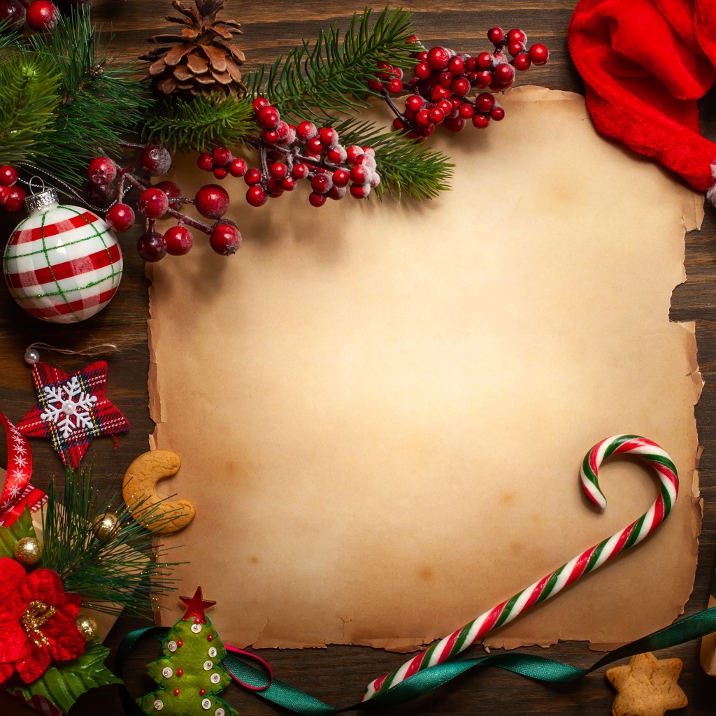 Шаблон для поздравительной открытки на Рождество с декором