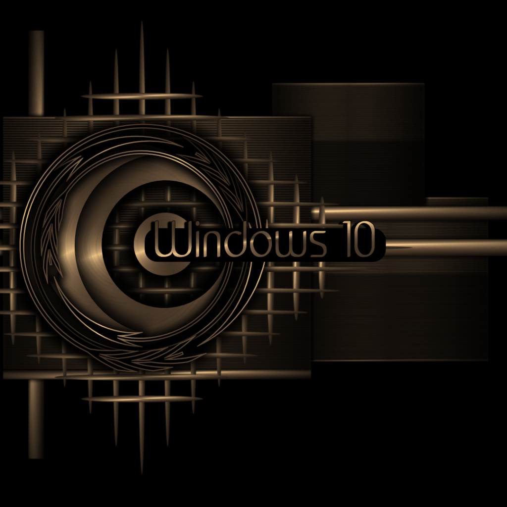 Золотой логотип Windows 10 на черном фоне